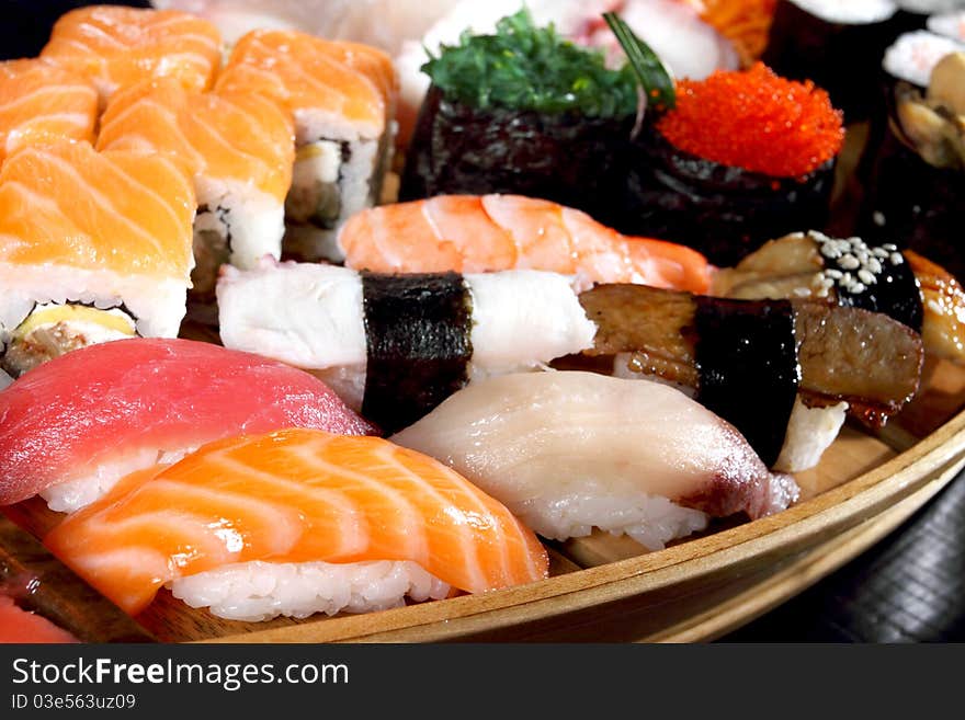 Japanese cuisine from rice and seafood in the big assortment