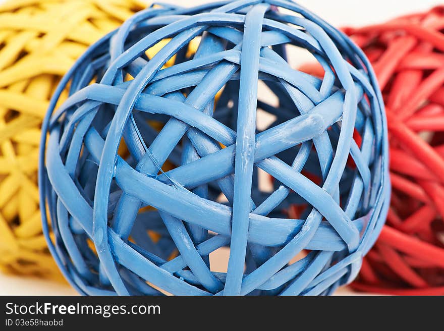 Multi colored wicker balls closeup