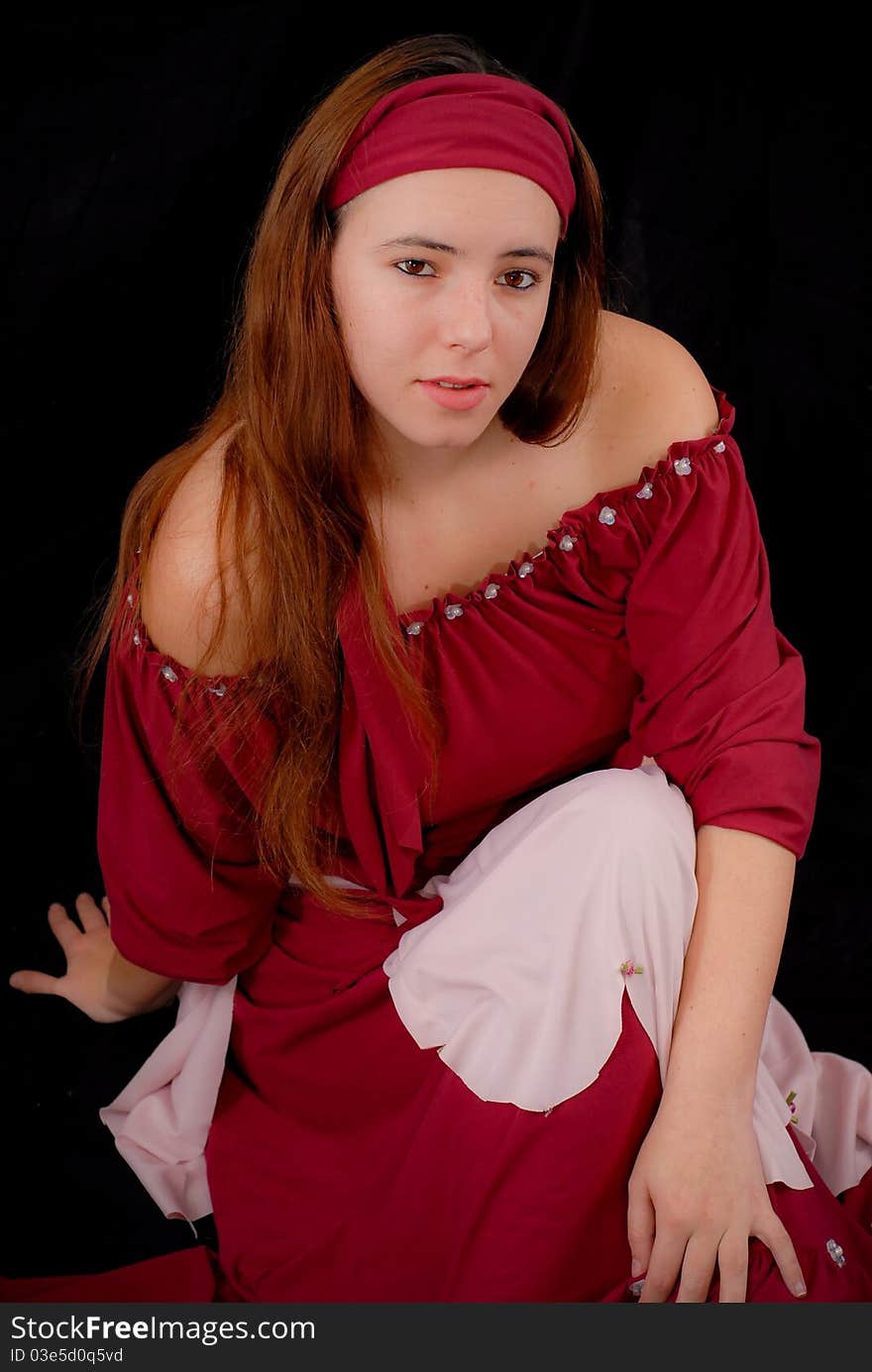 Portrait of a Young Gypsy Girl Sitting Down (Halloween Costume)