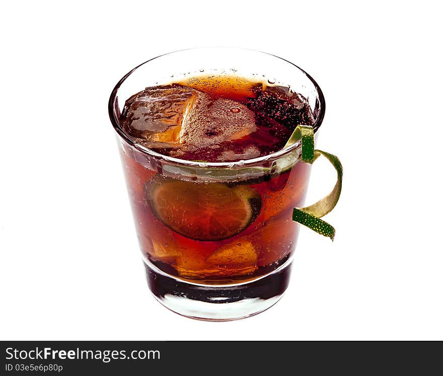 Ice tea with lemon peel and ice