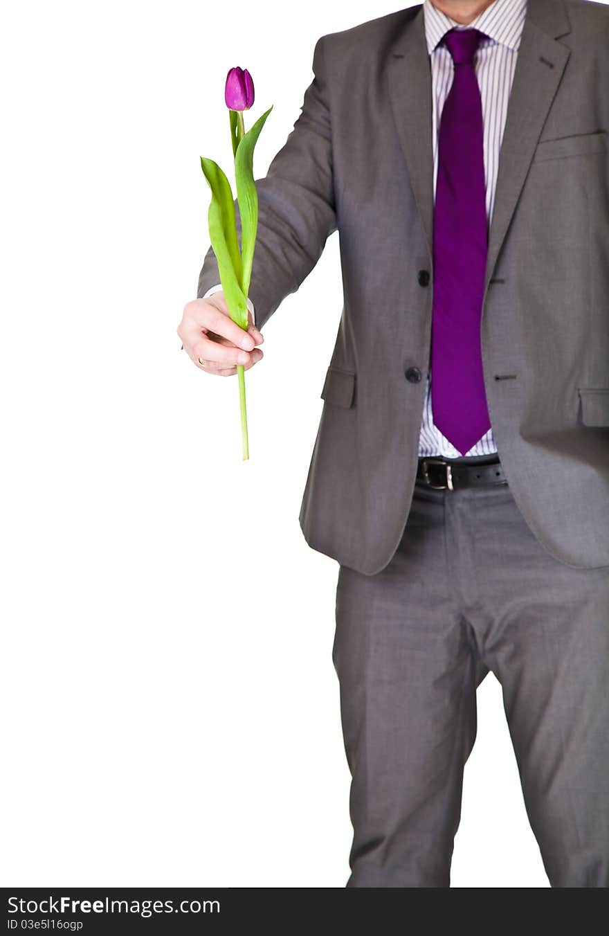 Man In Suit And Tie Holding Tulip