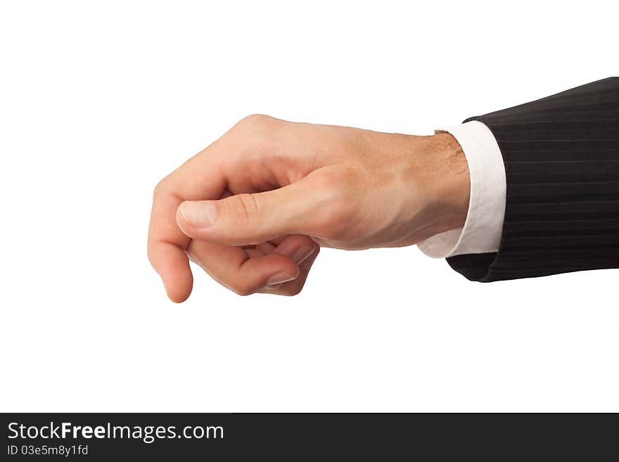 Male hand in a business suit receiving something. Male hand in a business suit receiving something