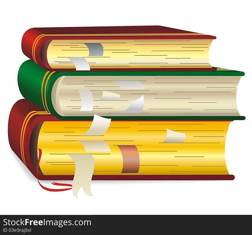 Tree books in red and green cover, isolated on white. Tree books in red and green cover, isolated on white