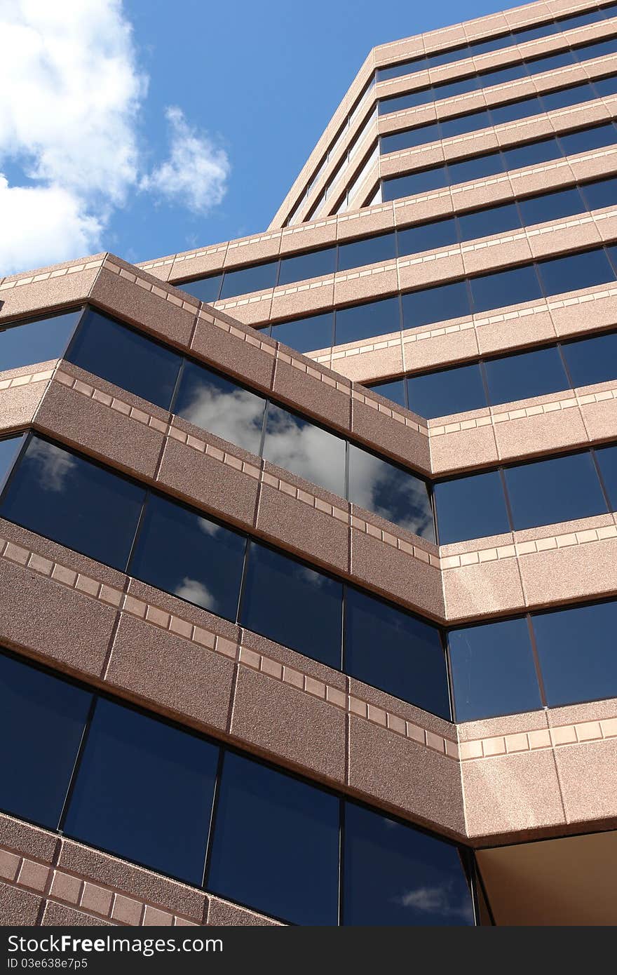 Low angled view of corporate high rise building