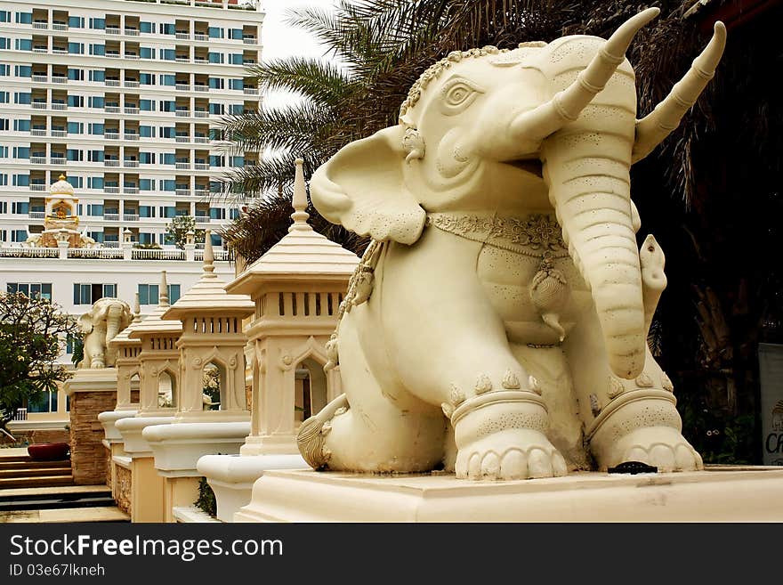 Elephant statue in front of building