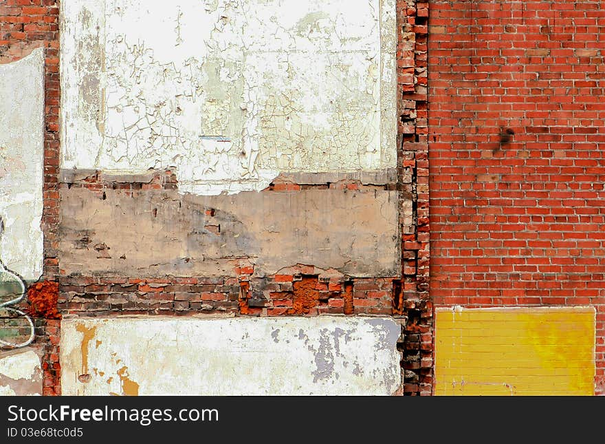 Exposed interior walls of a demolished building. Exposed interior walls of a demolished building