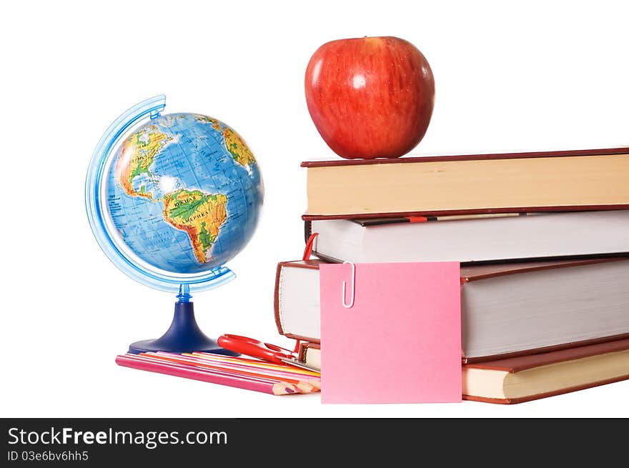 The globe on books isolated on a white background