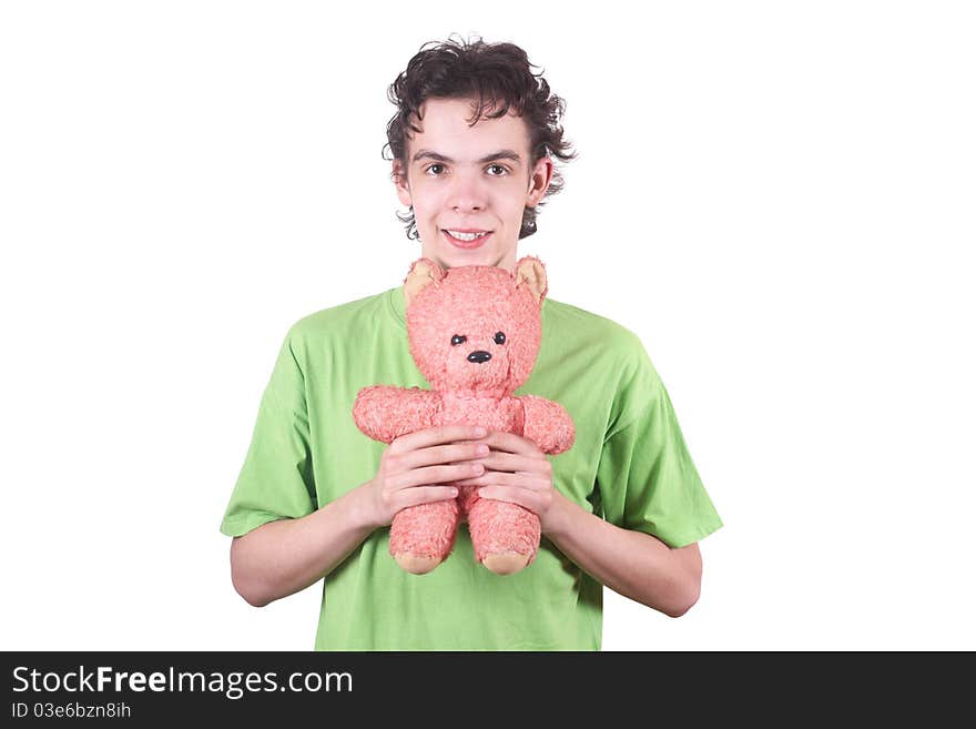 The boy and toy on a white background. The boy and toy on a white background