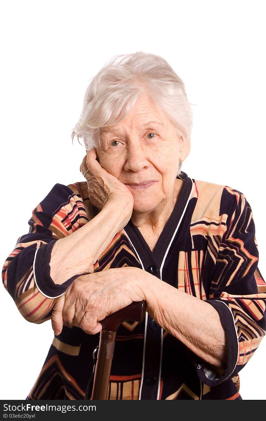 Portrait of the old woman isolated on white