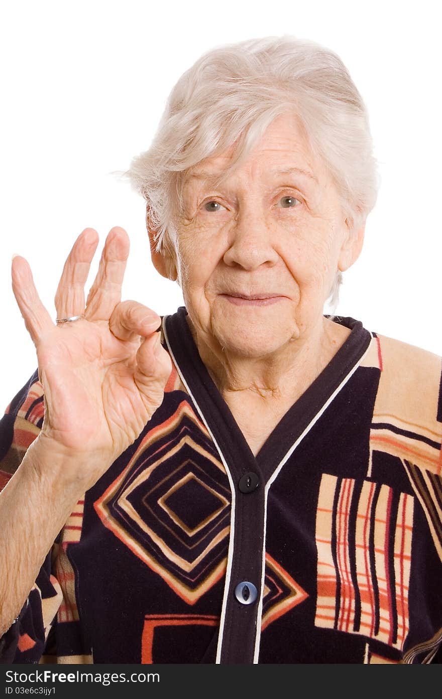 Portrait of the old woman isolated on white