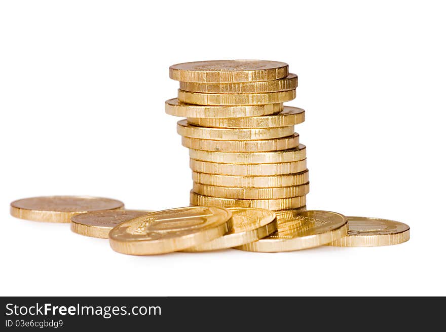 Golden coins isolated on white