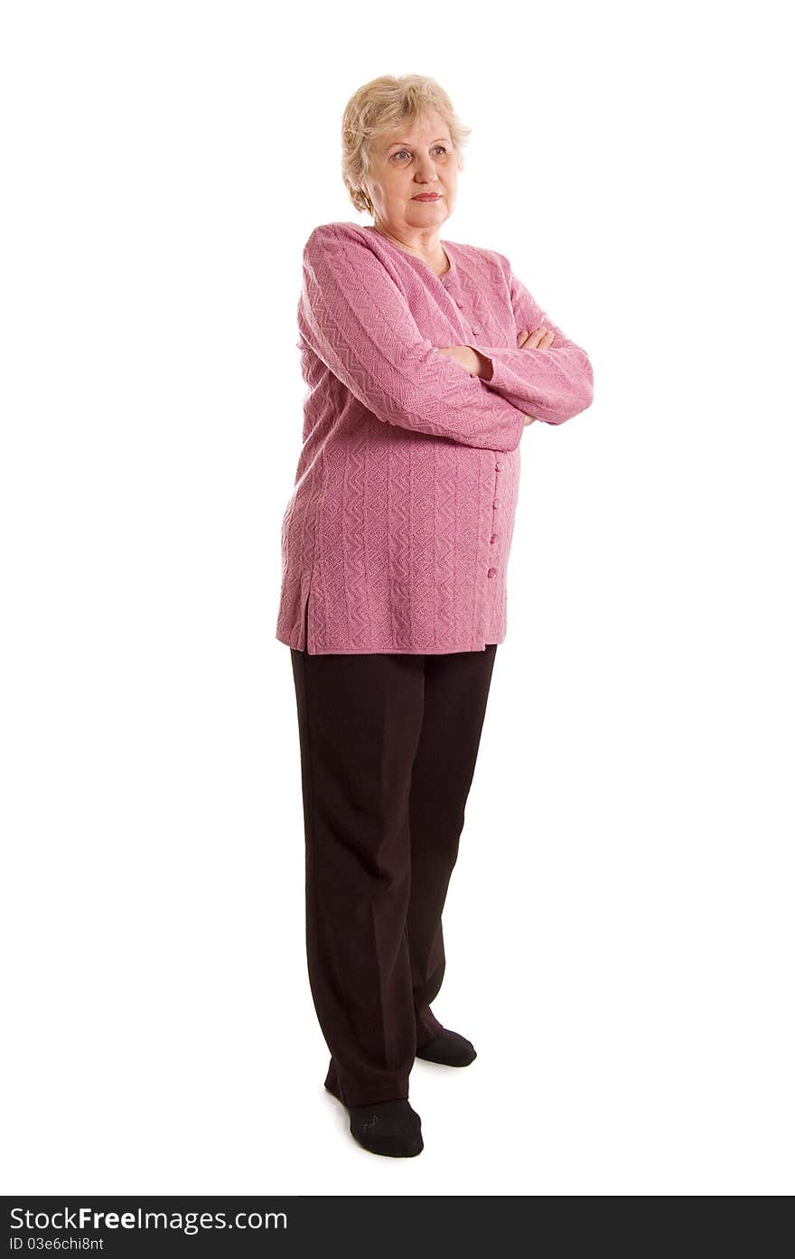 The elderly woman on white background