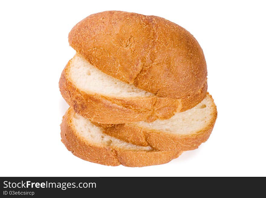 Cut bread on white background