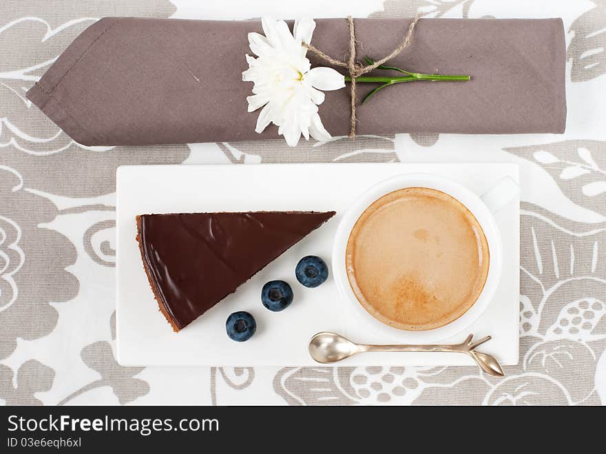 Chocolate Tart And A Cup Of Coffee