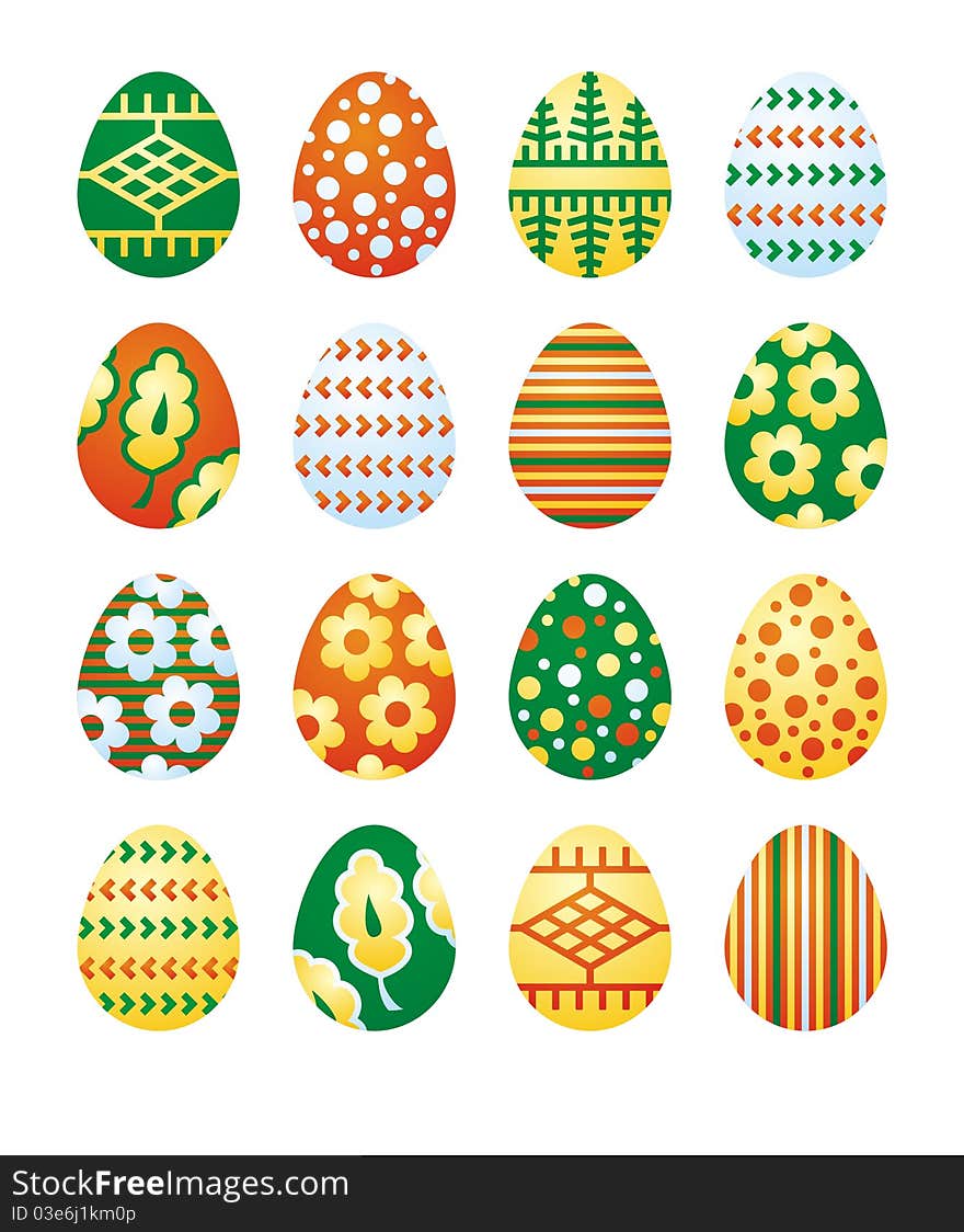 Set of colorful Easter eggs with different patterns