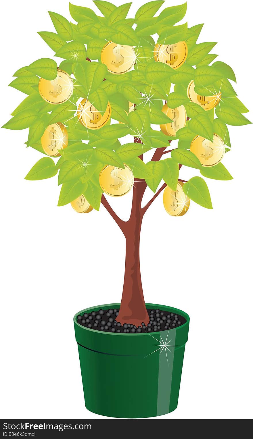 Tree in a flowerpot with gold coins. Tree in a flowerpot with gold coins.