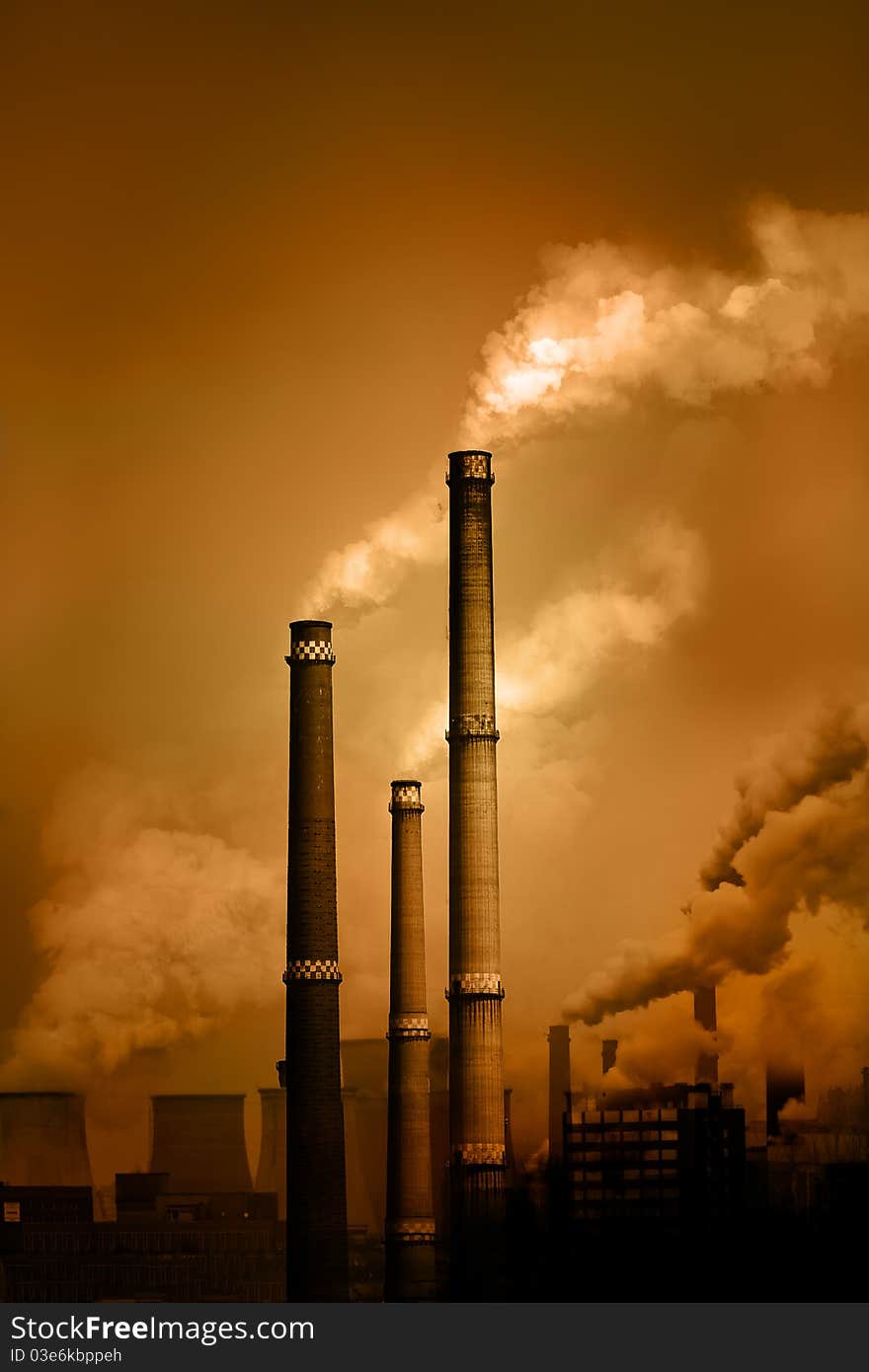 Power-station silhouette with smoke and steam. Power-station silhouette with smoke and steam