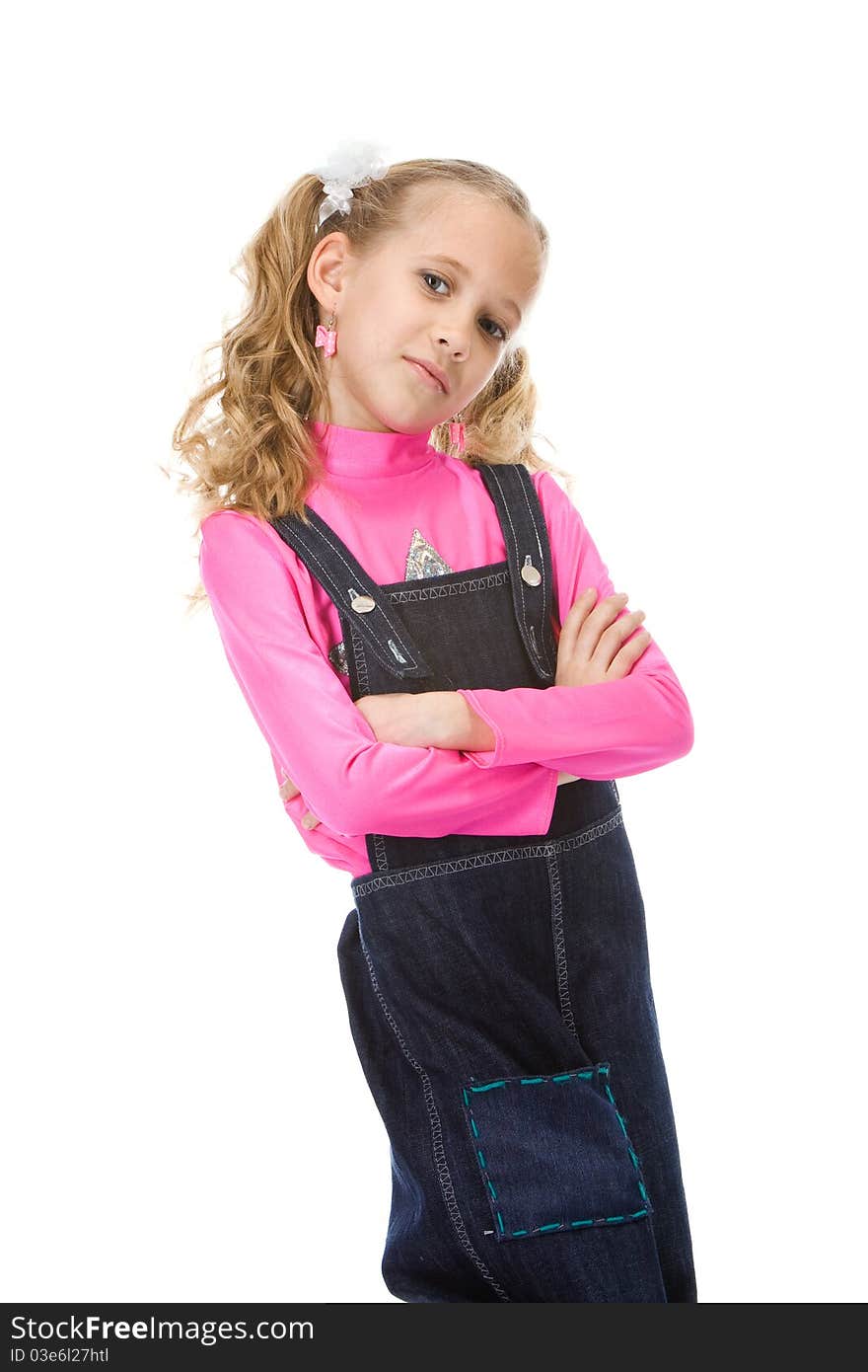 Young beautiful girl posing in studio over white background. Young beautiful girl posing in studio over white background