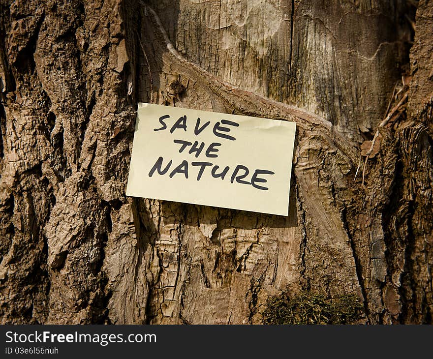 Save The Nature Note On Old Tree