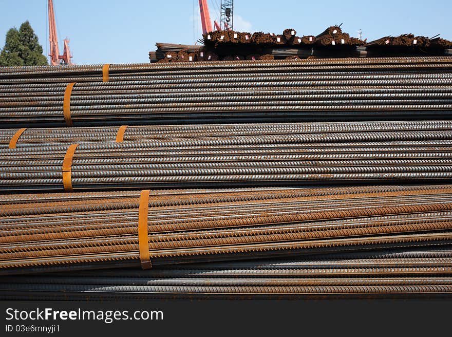 Bundles of steel bars outdoor