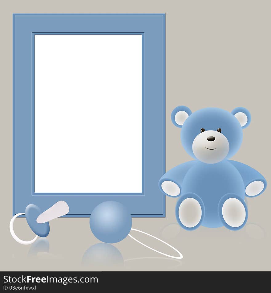 Babies boy photo frame with bear teddy. Babies boy photo frame with bear teddy