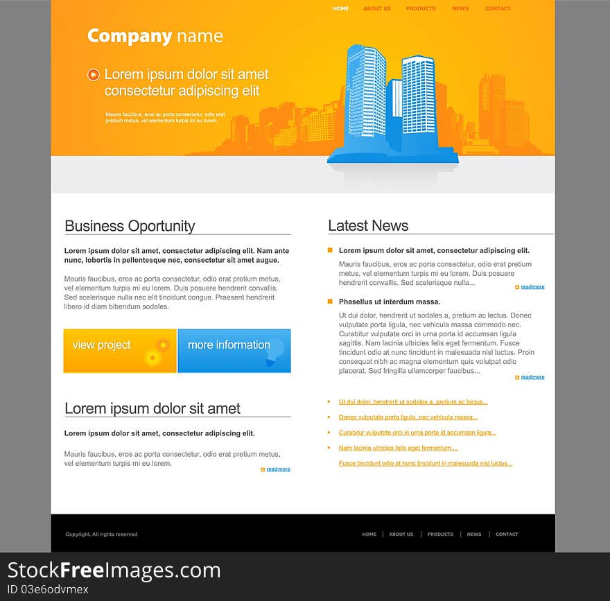 Website template with city. Vector art