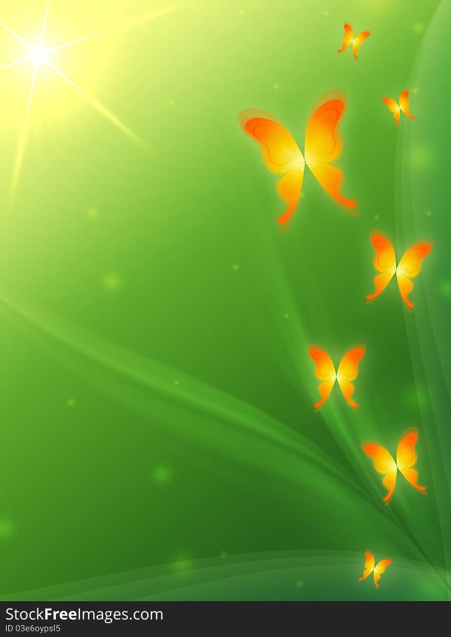 Green background with butterflys