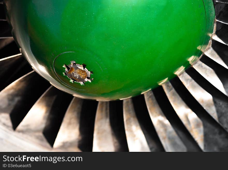 Closeup of a jet turbine engine