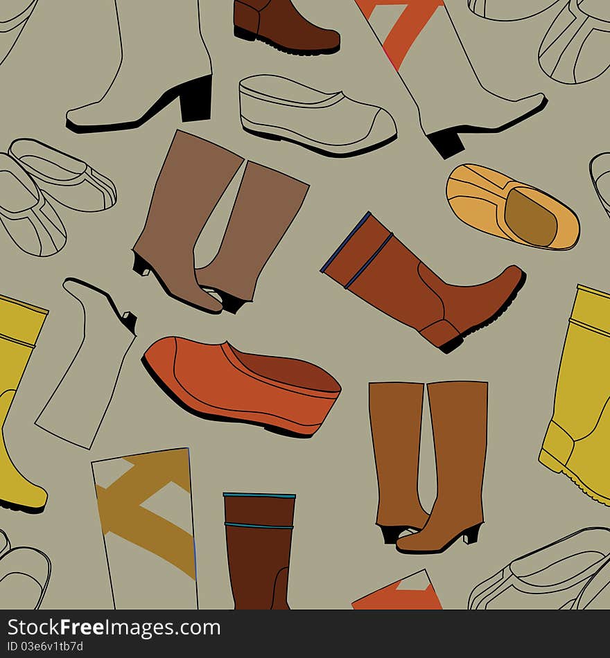 Seamless gray pattern background with rubber color shoes. Seamless gray pattern background with rubber color shoes