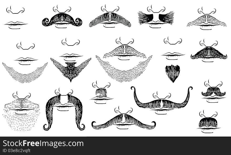 Mustaches for man.Vector collection on white for design