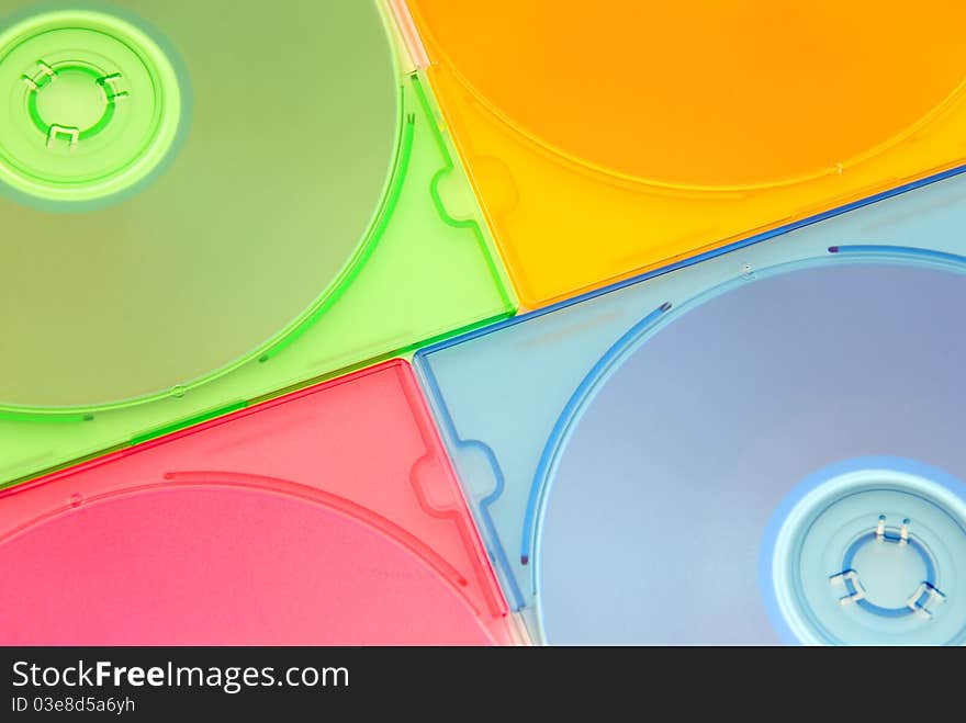 Color boxes with disks for information storage. Color boxes with disks for information storage