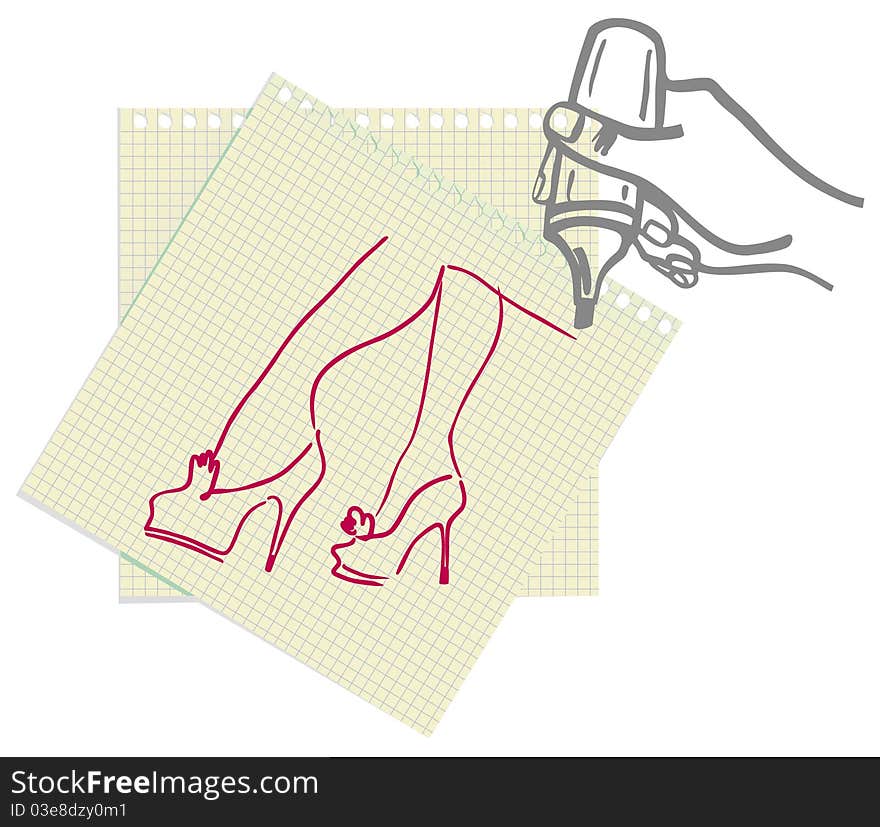 Background with hand drawing woman legs and shoes. Background with hand drawing woman legs and shoes.