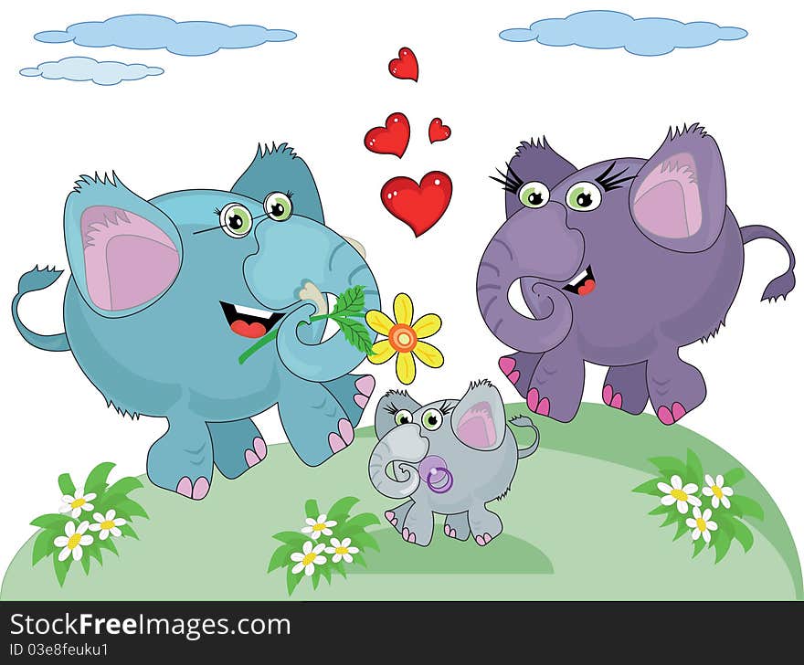 Family of funny elephants,isolated. Family of funny elephants,isolated