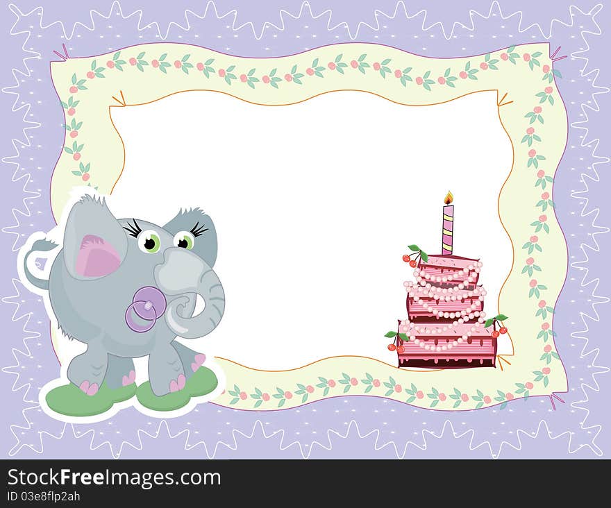 Birthday frame with elephant and pie