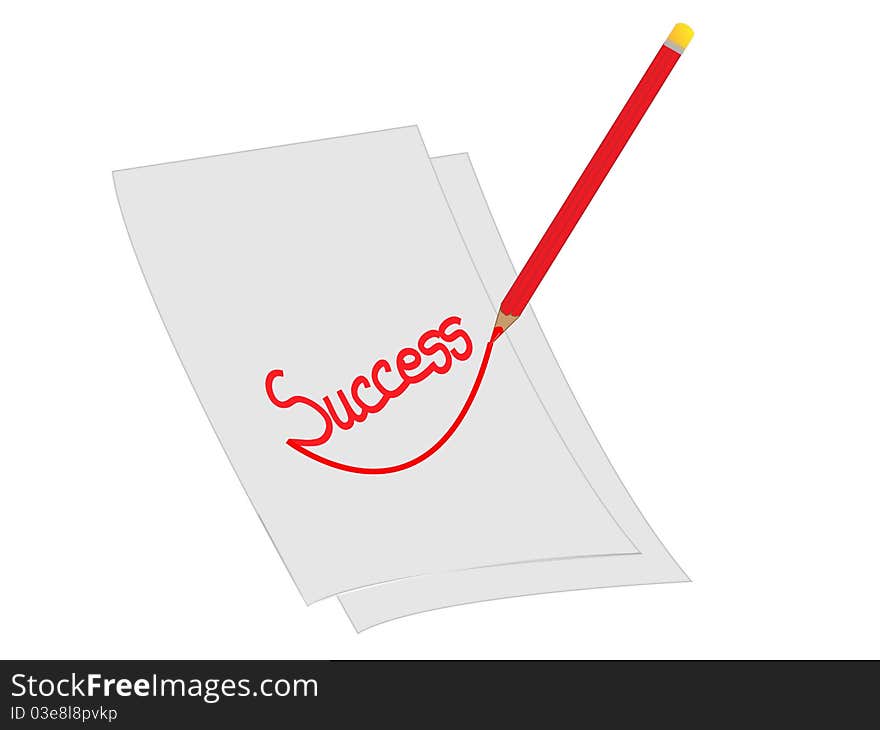 3d white sheet of paper with pencil and success checking