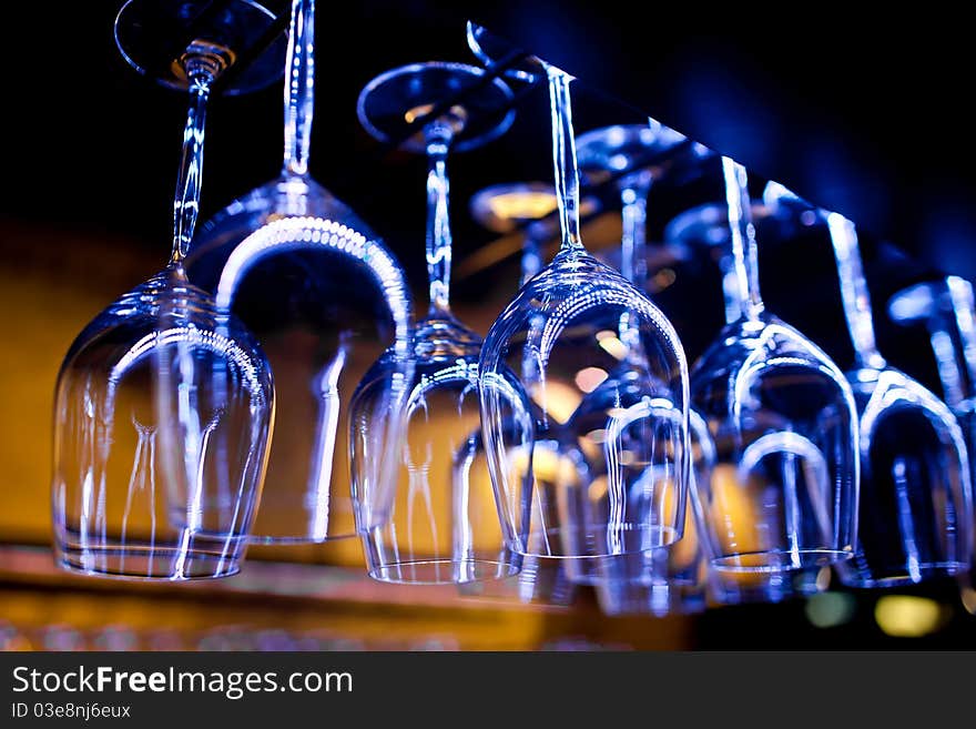 Empty glasses in restaurant interior