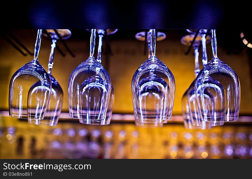 Empty glasses in restaurant interior