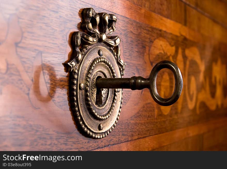 Old key in keyhole