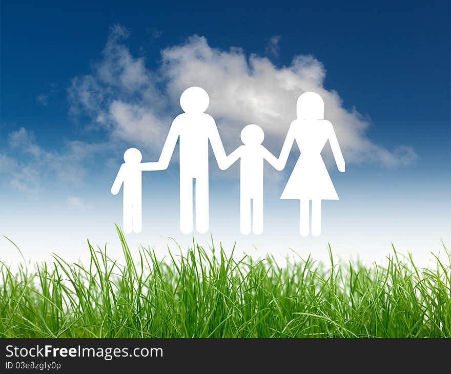 A morning shot of a cloudy blue sky and a family shape