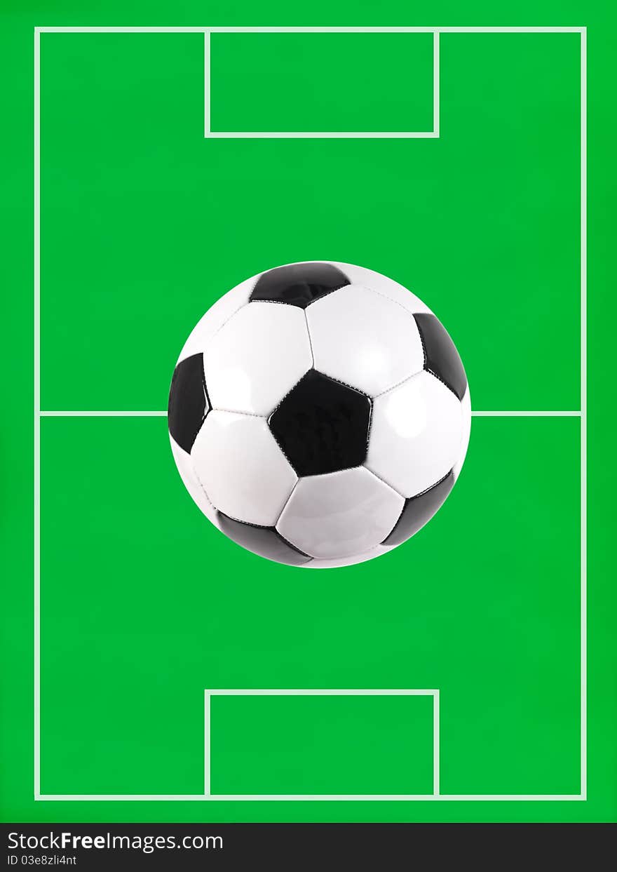 A soccer pitch illustration with a soccer ball