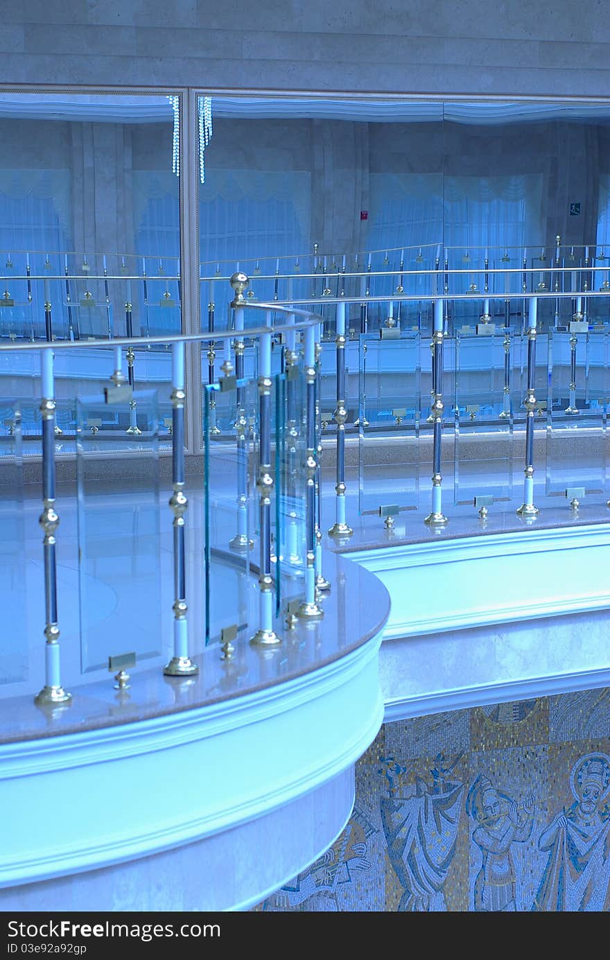 Elegant parapet indoor in theater in blue light