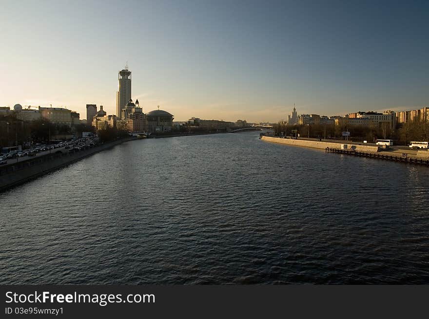 View on Moscow river at sunset