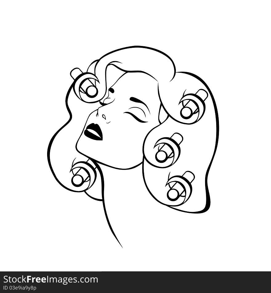 Illustration of girl with hairdressing accessories. Illustration of girl with hairdressing accessories