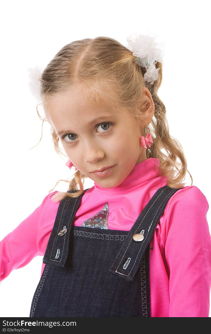 Young beautiful girl posing in studio over white background. Young beautiful girl posing in studio over white background