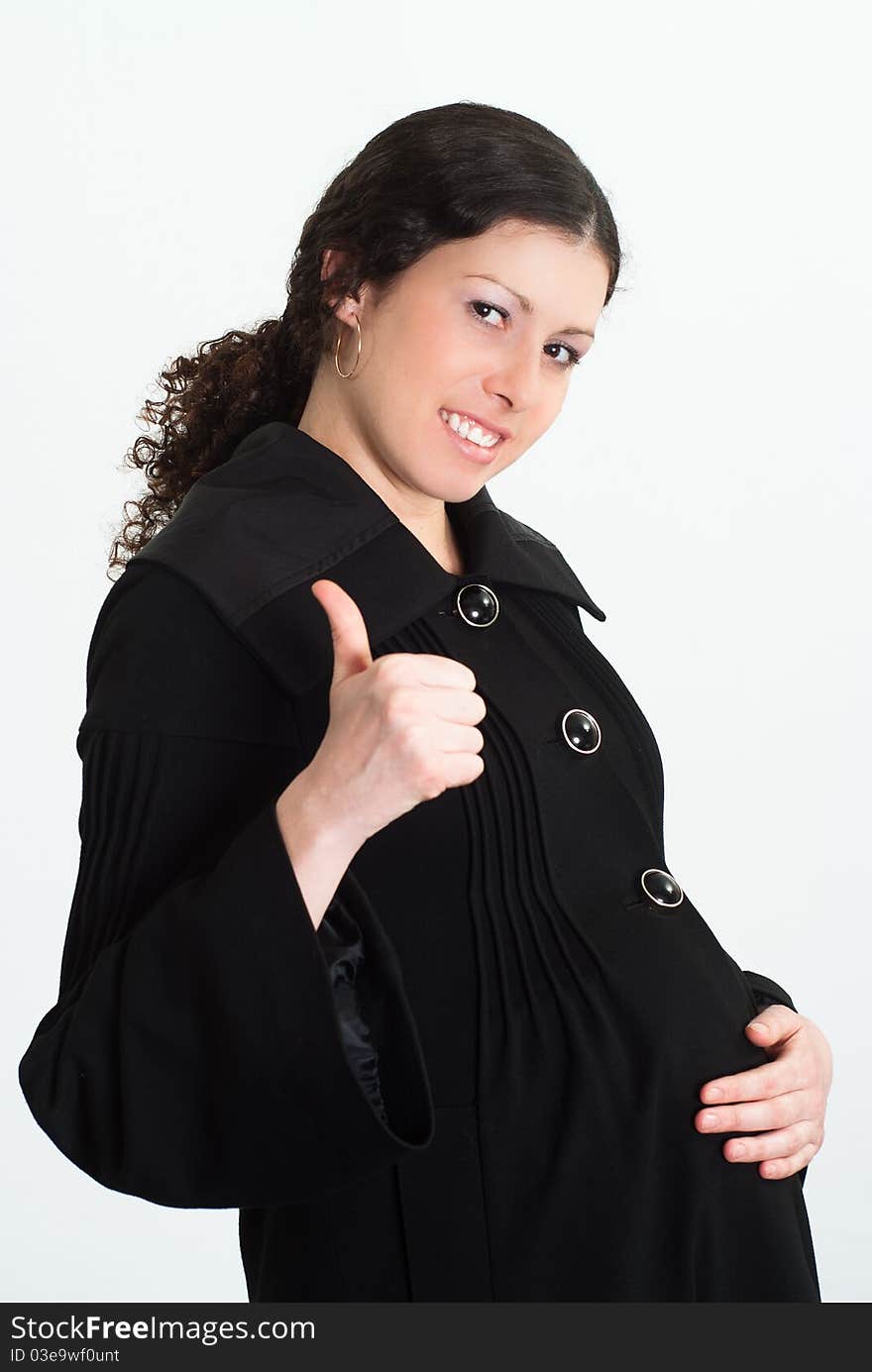 Portrait of a pregnant woman on white background