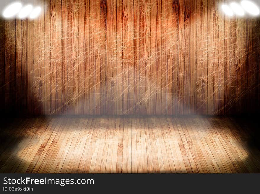 A high resolution creative wooden stage with lights. A high resolution creative wooden stage with lights