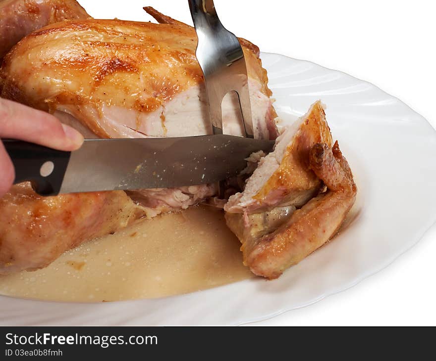 A process of cutting of grilled chicken