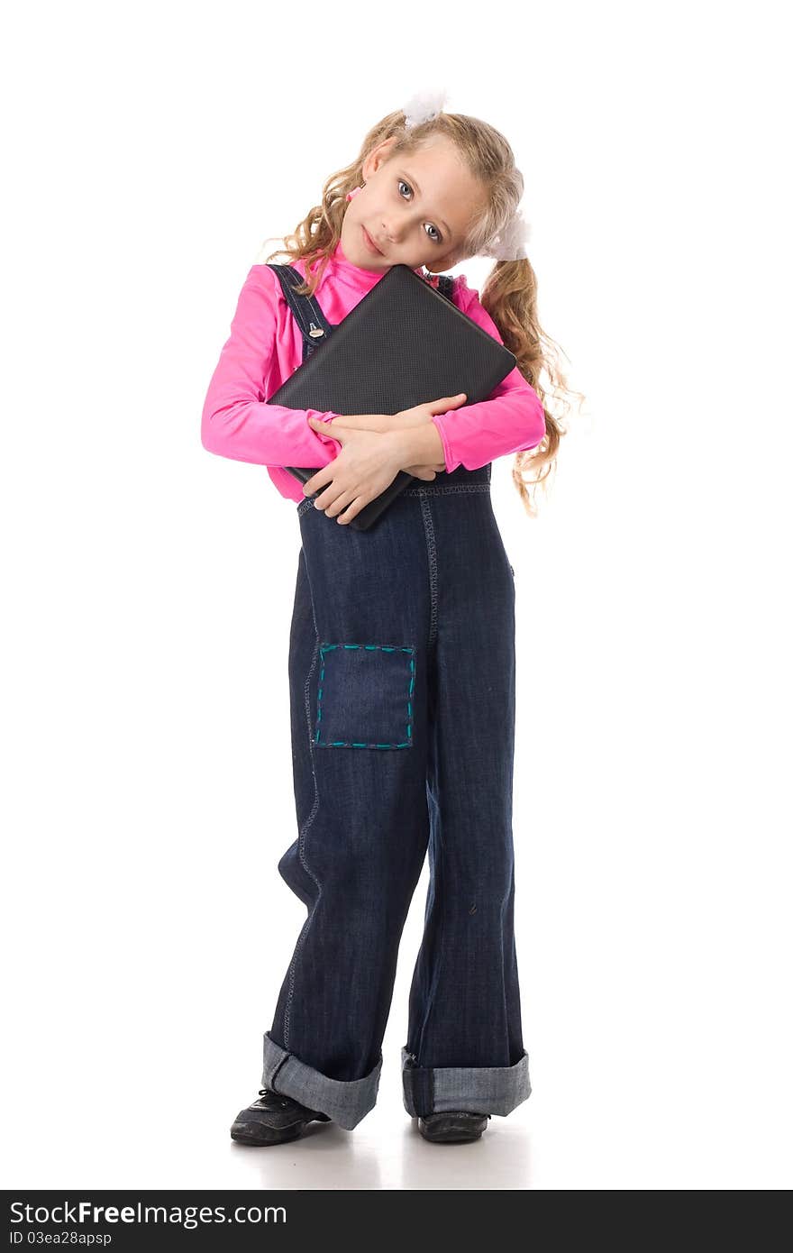 Young girl with black laptop