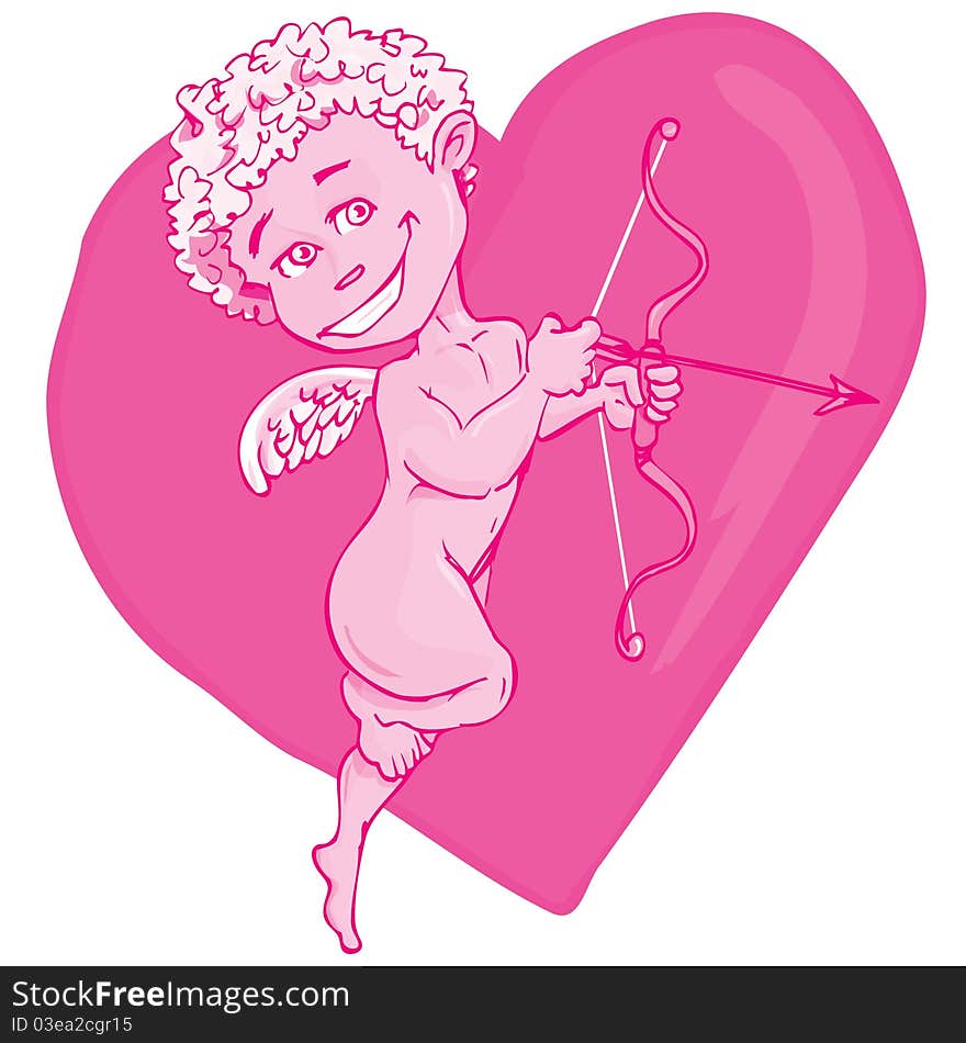 Cartoon cupid with bow and wings