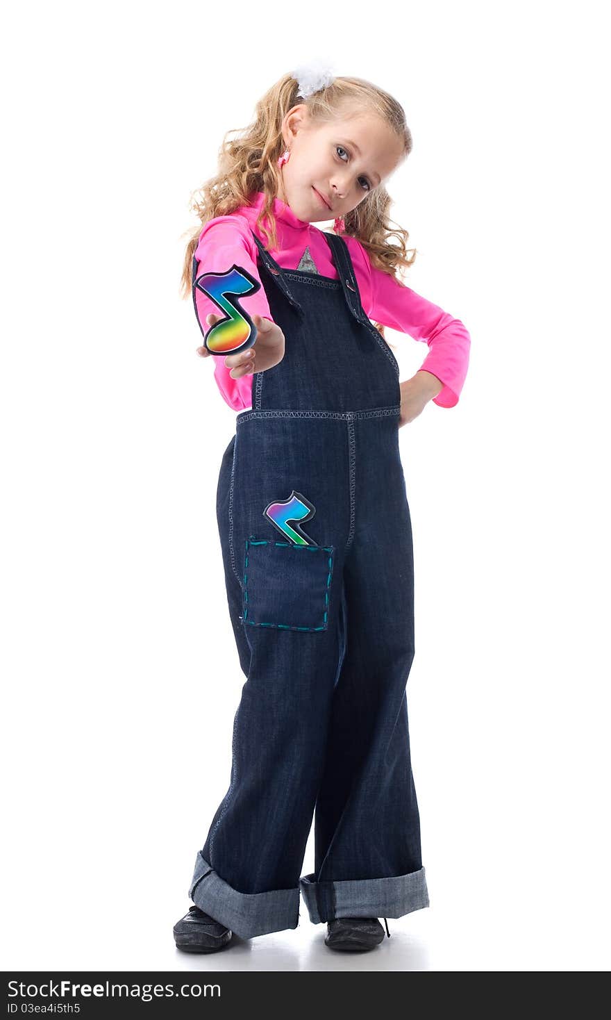 Young girl holding note sign. studio shot over white background